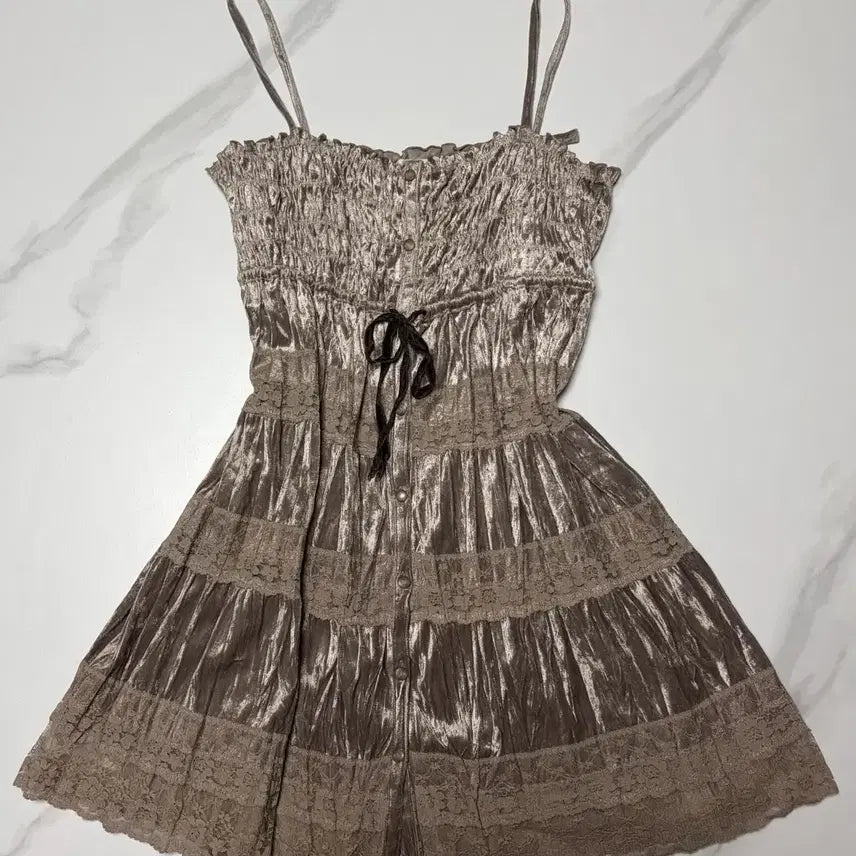 [BUNJANG] Restro Rose Velvet Mini Cami Dress / 데스라이즈 레스트로즈 벨벳 브라운 미니 나시 원피스