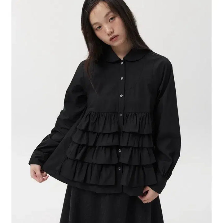 [BUNJANG] Oheisyo Kankan Frill Blouse Black / 오헤시오 캉캉 프릴 블라우스 블랙