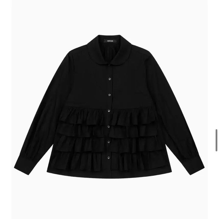 [BUNJANG] Oheisyo Kankan Frill Blouse Black / 오헤시오 캉캉 프릴 블라우스 블랙