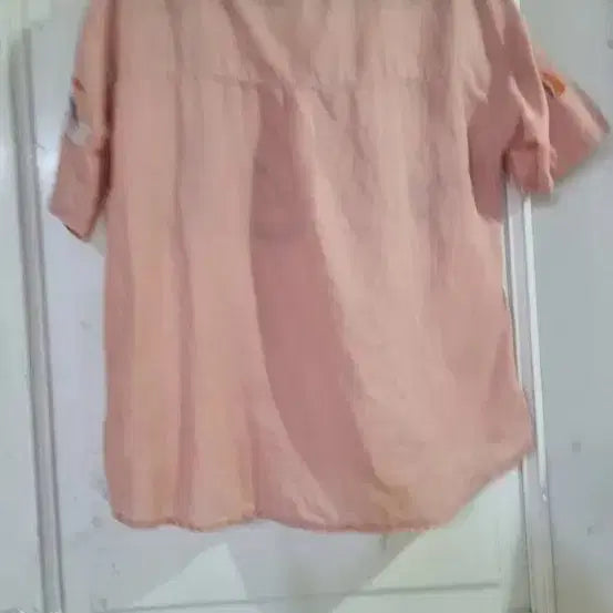 [BUNJANG] Linen Floral Embroidery Pink Blouse / 마  린넨  꽃 자수 반팔 블라우스  깨끗해요 가슴단면 51