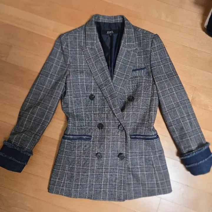 [BUNJANG] Double Button Check Denim Jacket / 체크 더블 버튼 자켓 데님 포인트