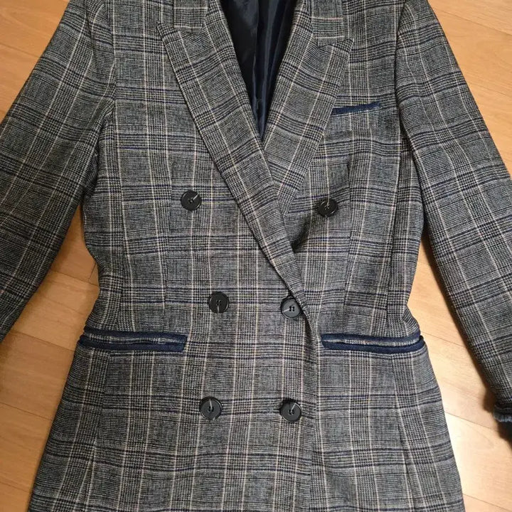 [BUNJANG] Double Button Check Denim Jacket / 체크 더블 버튼 자켓 데님 포인트