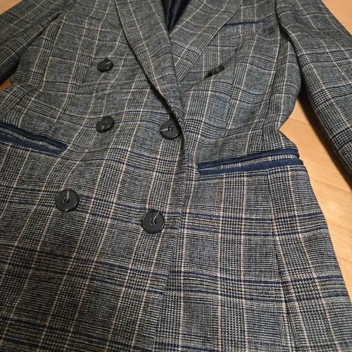 [BUNJANG] Double Button Check Denim Jacket / 체크 더블 버튼 자켓 데님 포인트