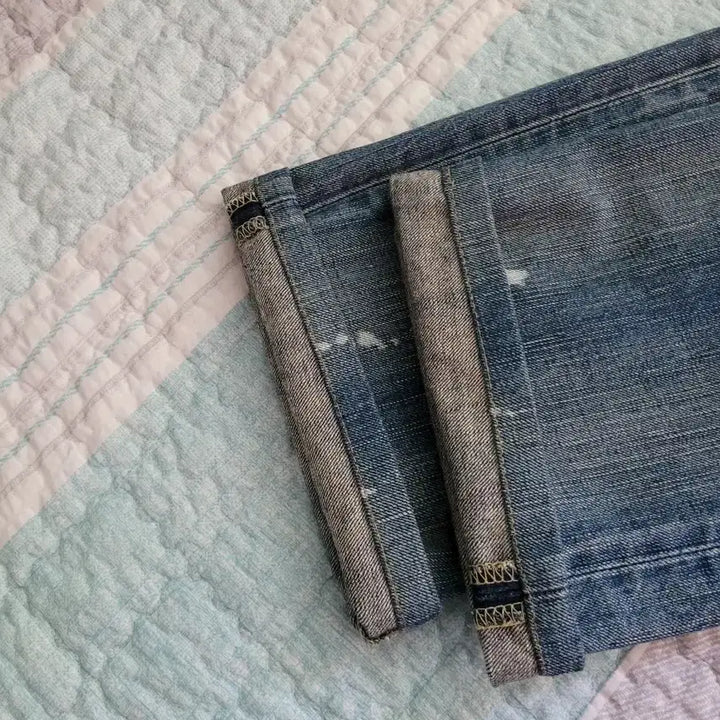 [BUNJANG] Edwin Japan Distressed Vintage Wash Straight Jeans / 에드윈 재팬 Edwin 디스리페어 빈티지연청워싱 스트레이트진 31사이즈