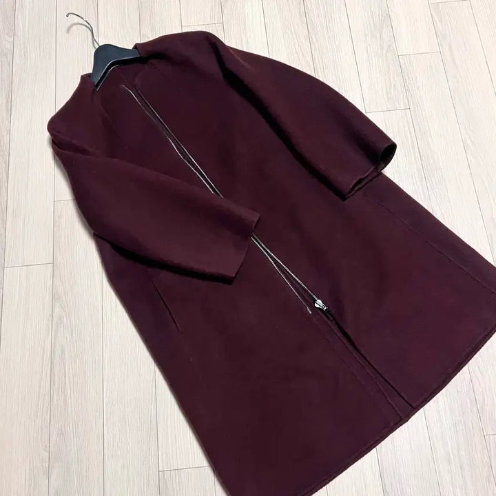 [BUNJANG] Hanseom Mine Italian Cashmere Wool Handmade Coat - Burgundy / 한섬 마인 MINE 이태리소재 캐시미어 울 노카라 핸드메이드 코트 버건디