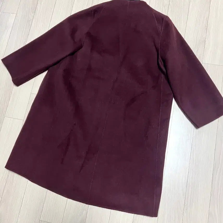 [BUNJANG] Hanseom Mine Italian Cashmere Wool Handmade Coat - Burgundy / 한섬 마인 MINE 이태리소재 캐시미어 울 노카라 핸드메이드 코트 버건디