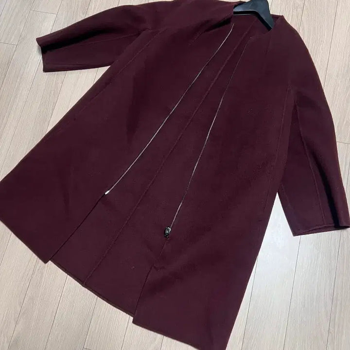 [BUNJANG] Hanseom Mine Italian Cashmere Wool Handmade Coat - Burgundy / 한섬 마인 MINE 이태리소재 캐시미어 울 노카라 핸드메이드 코트 버건디