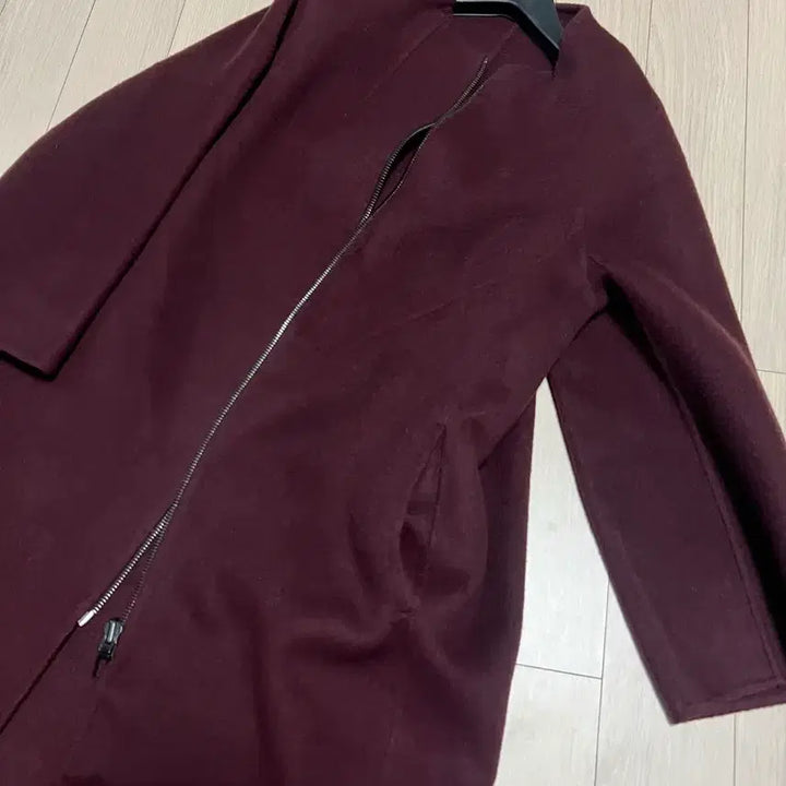 [BUNJANG] Hanseom Mine Italian Cashmere Wool Handmade Coat - Burgundy / 한섬 마인 MINE 이태리소재 캐시미어 울 노카라 핸드메이드 코트 버건디
