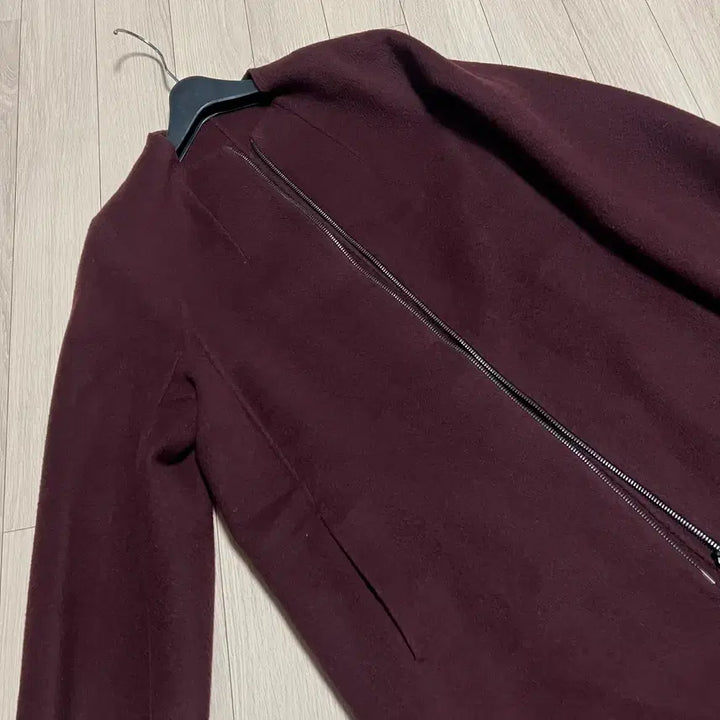 [BUNJANG] Hanseom Mine Italian Cashmere Wool Handmade Coat - Burgundy / 한섬 마인 MINE 이태리소재 캐시미어 울 노카라 핸드메이드 코트 버건디