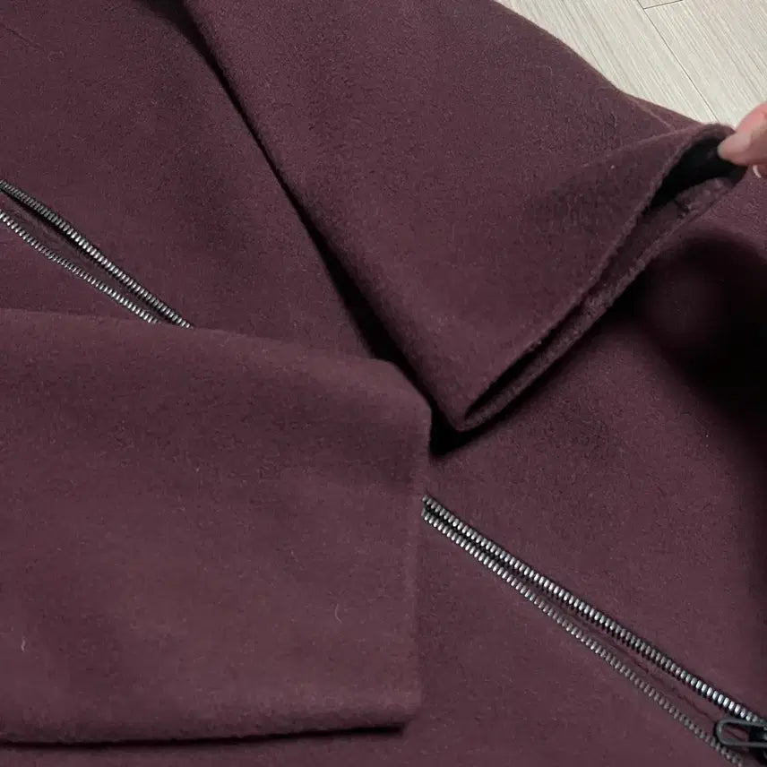 [BUNJANG] Hanseom Mine Italian Cashmere Wool Handmade Coat - Burgundy / 한섬 마인 MINE 이태리소재 캐시미어 울 노카라 핸드메이드 코트 버건디