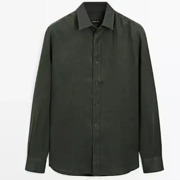 [BUNJANG] Massimo Dutti Slim Fit Linen Shirt XXL Dark Green / 마시모두띠 슬림핏 린넨셔츠 xxl 다크그린