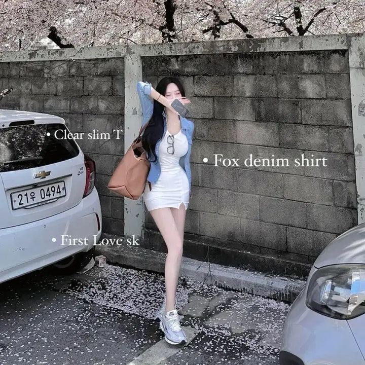 [BUNJANG] Ablly White Slit Skirt (Size S) / [새거] 에이블리 화이트 트임 치마 (S 사이즈)