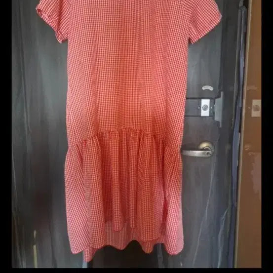 [BUNJANG] Red Gingham Check Flare Dress / 레드 깅엄체크 플레어 원피스