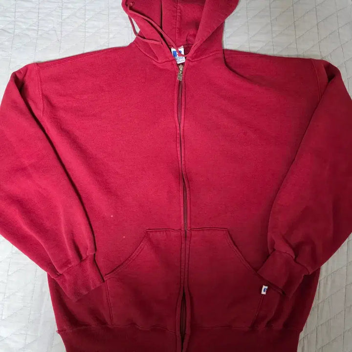 [SOLD OUT] [XL] 90s USA 빈티지 러셀 후드 집업 레드/버건디 블리칭