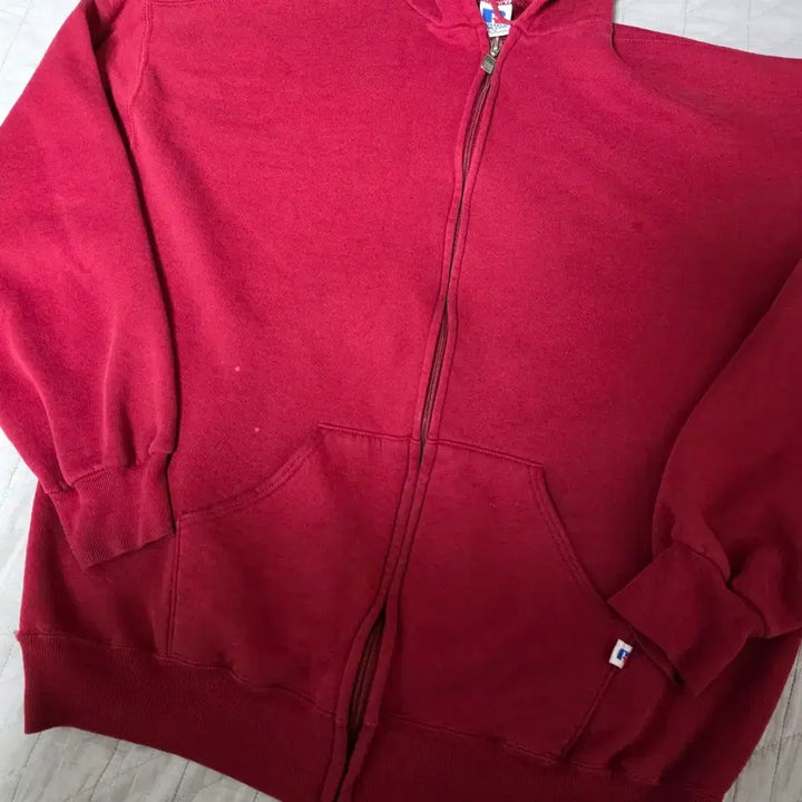 [SOLD OUT] [XL] 90s USA 빈티지 러셀 후드 집업 레드/버건디 블리칭