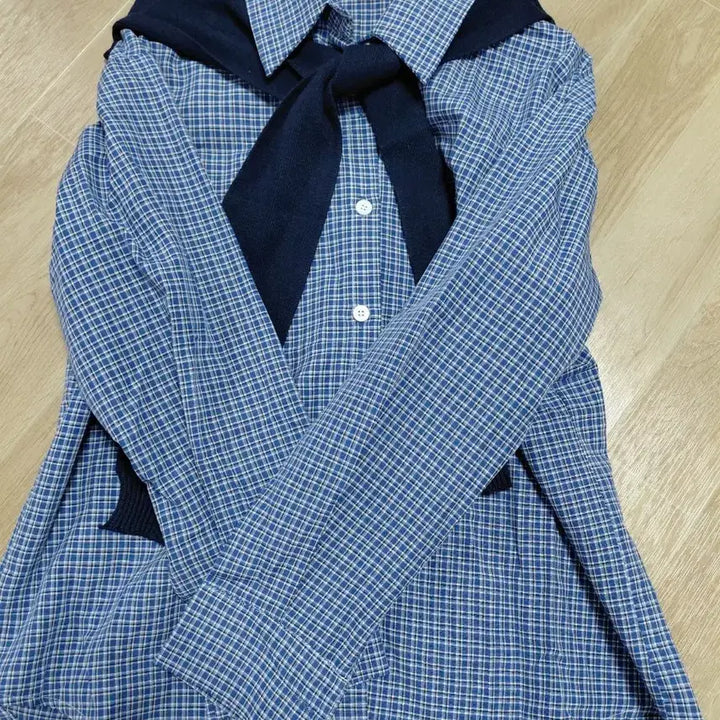 [SOLD OUT] 여름 세일러 니트 레이어드 체크 셔츠