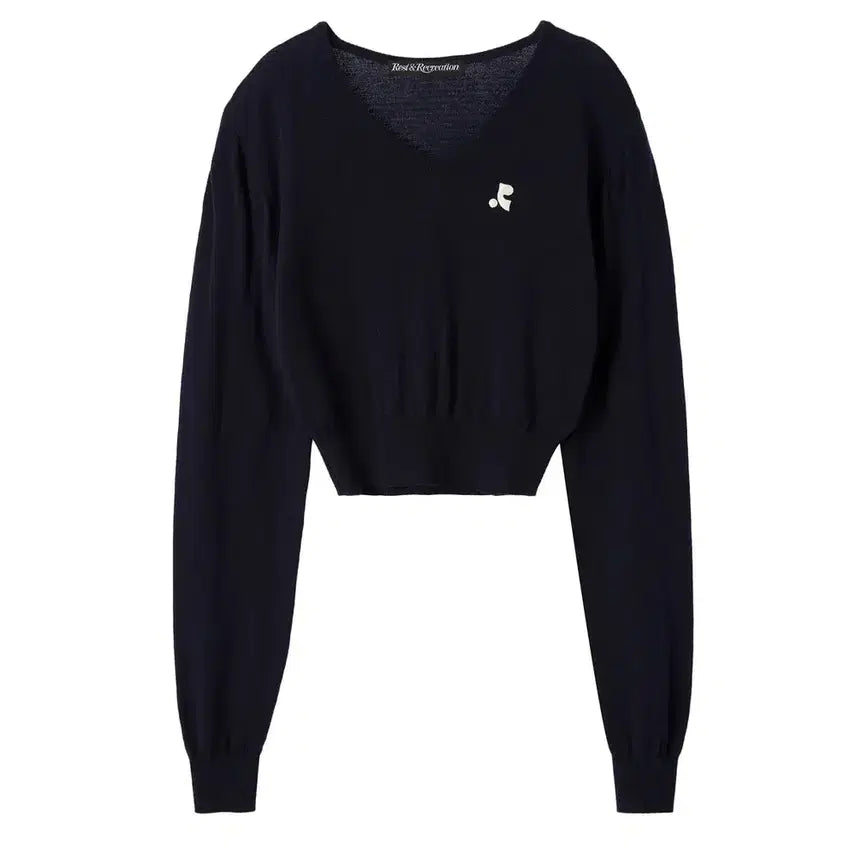 [BUNJANG] Rest&amp;Recreation V-Neck Crop Knit Navy / 레스트앤레크레이션 브이넥 크롭 니트 네이비