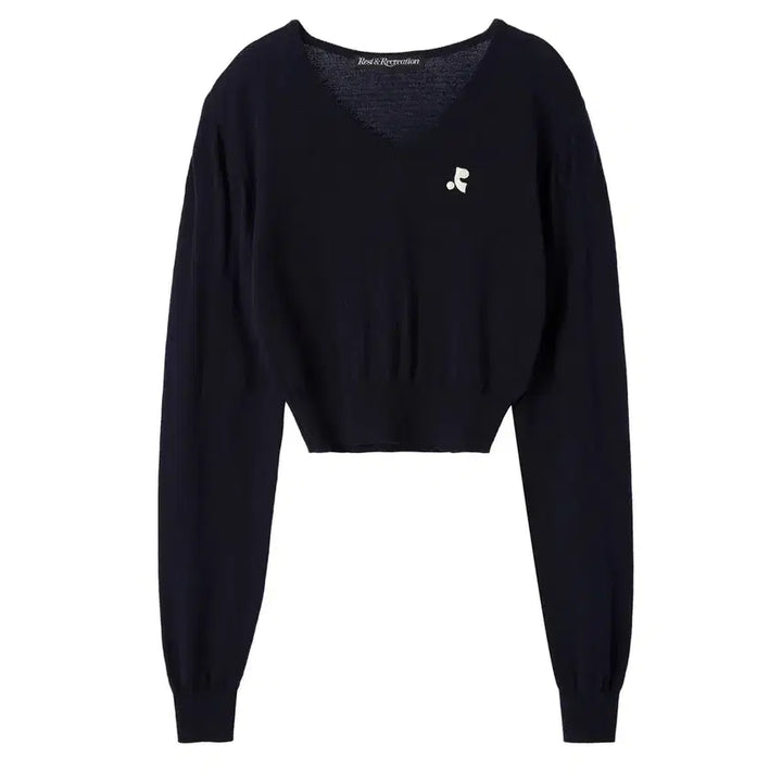[BUNJANG] Rest&amp;Recreation V-Neck Crop Knit Navy / 레스트앤레크레이션 브이넥 크롭 니트 네이비