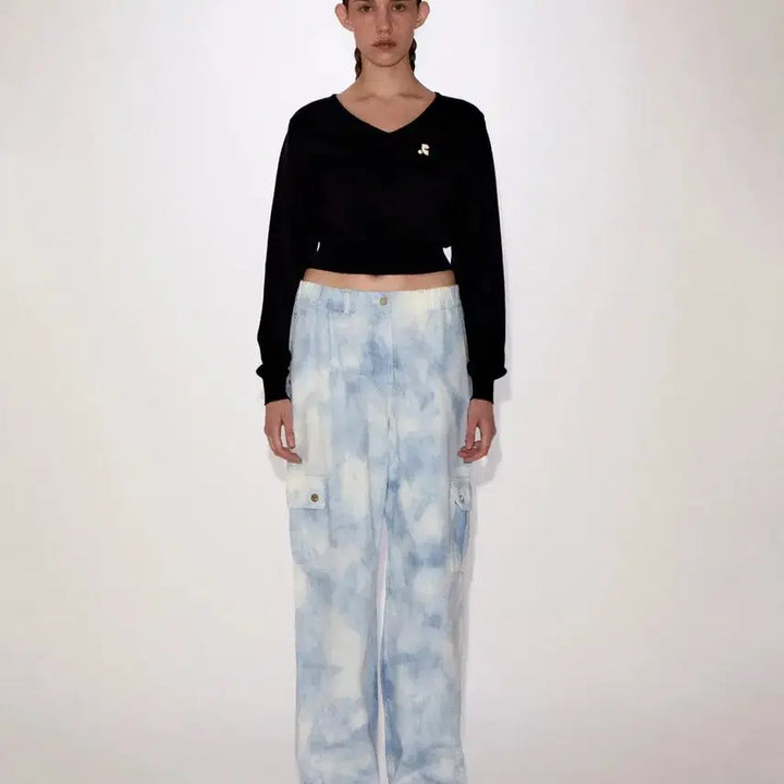 [BUNJANG] Rest&amp;Recreation V-Neck Crop Knit Navy / 레스트앤레크레이션 브이넥 크롭 니트 네이비
