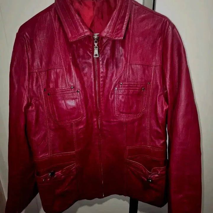 [BUNJANG] Red Lambskin Leather Jacket / 레드 양가죽 자켓