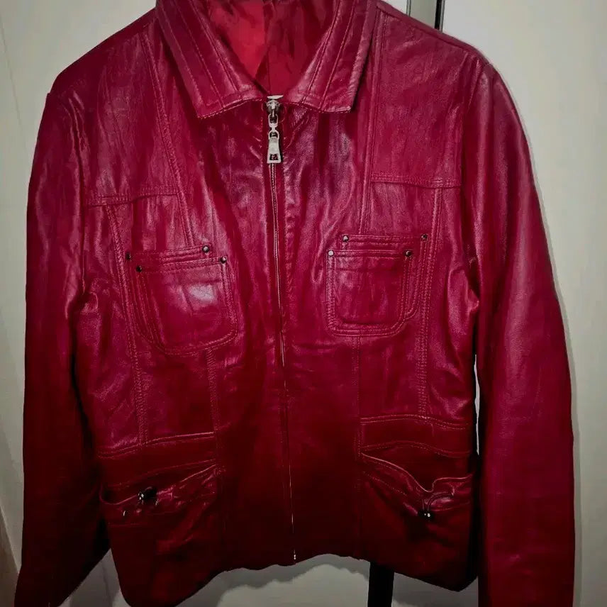 [BUNJANG] Red Lambskin Leather Jacket / 레드 양가죽 자켓