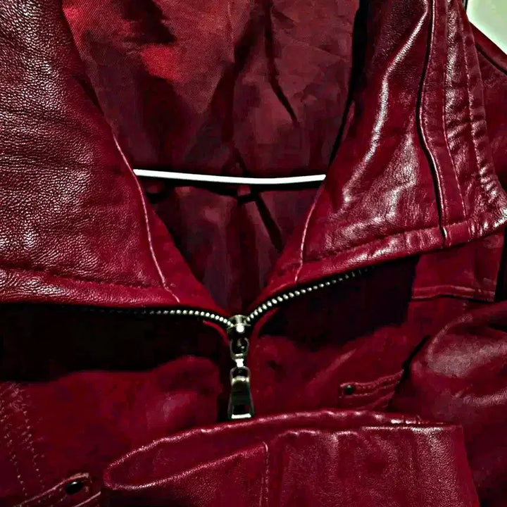 [BUNJANG] Red Lambskin Leather Jacket / 레드 양가죽 자켓