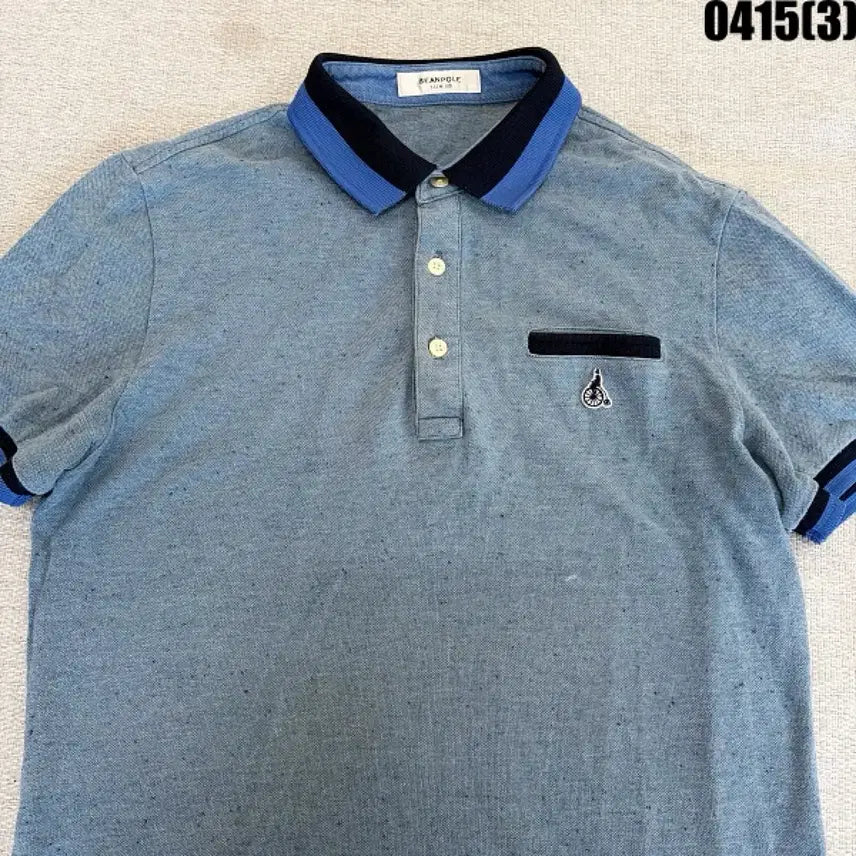 [BUNJANG] Beanpole Henry Neck Short Sleeve Polo Shirt / 100 빈폴 헨리넥 반팔 폴로티셔츠 블루 0415(3)