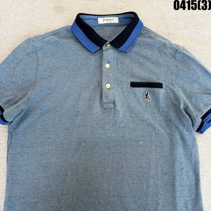 [BUNJANG] Beanpole Henry Neck Short Sleeve Polo Shirt / 100 빈폴 헨리넥 반팔 폴로티셔츠 블루 0415(3)