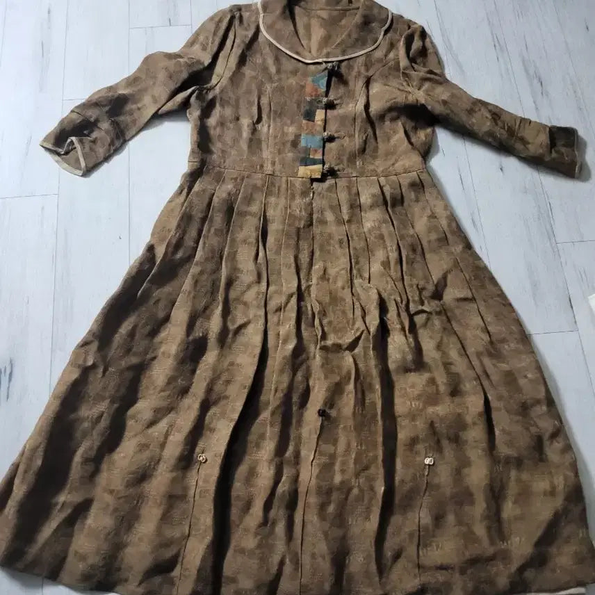 [BUNJANG] Natural Dyed Brown Pattern Long Dress / 천연염색 브라운 패턴  원피스