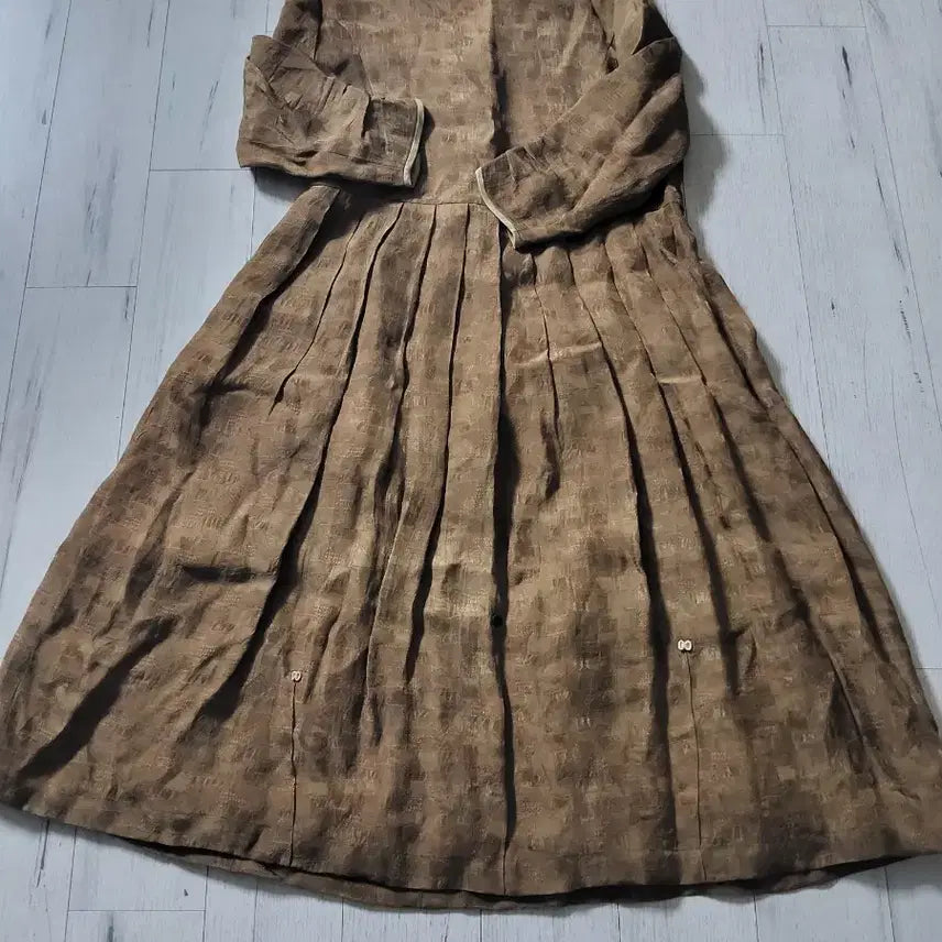[BUNJANG] Natural Dyed Brown Pattern Long Dress / 천연염색 브라운 패턴  원피스