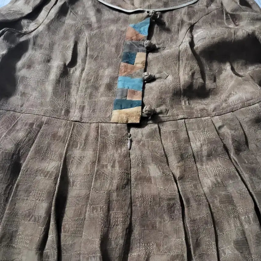 [BUNJANG] Natural Dyed Brown Pattern Long Dress / 천연염색 브라운 패턴  원피스