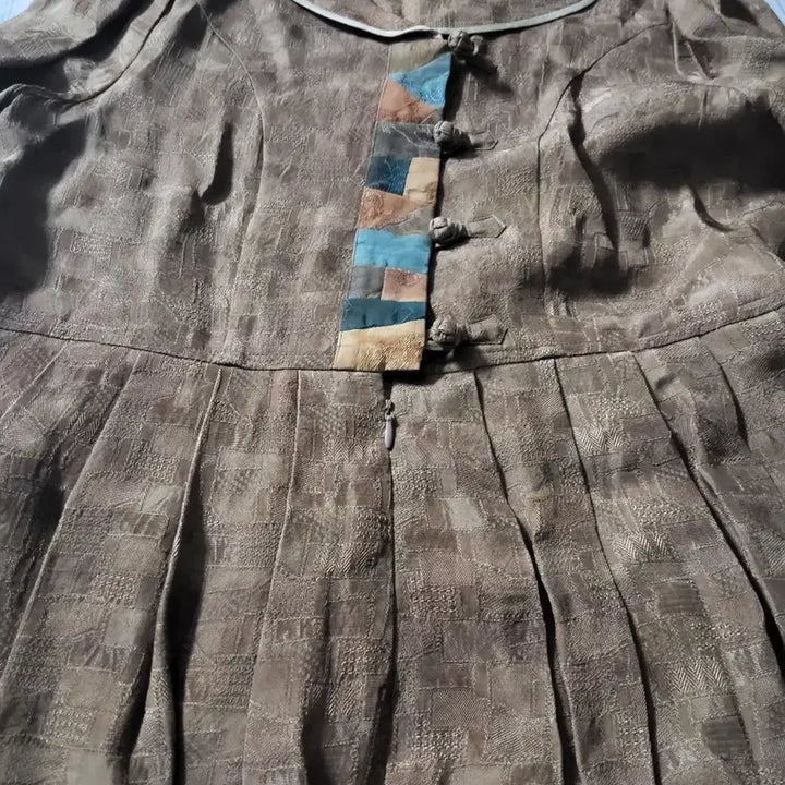 [BUNJANG] Natural Dyed Brown Pattern Long Dress / 천연염색 브라운 패턴  원피스