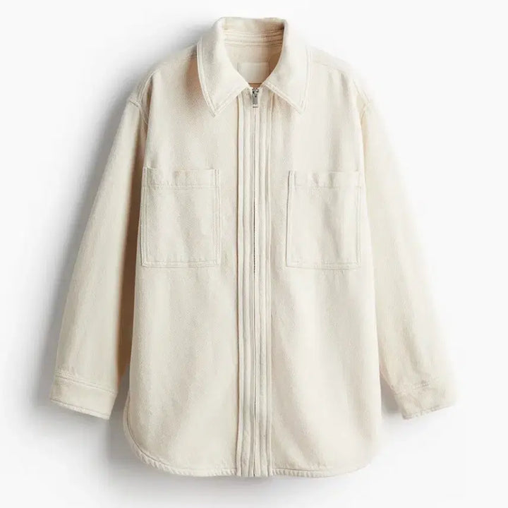 [BUNJANG] H&amp;M Ivory Denim Zip-Up Jacket / H&amp;M 아이보리 데님 집업 셔츠 봄 자켓