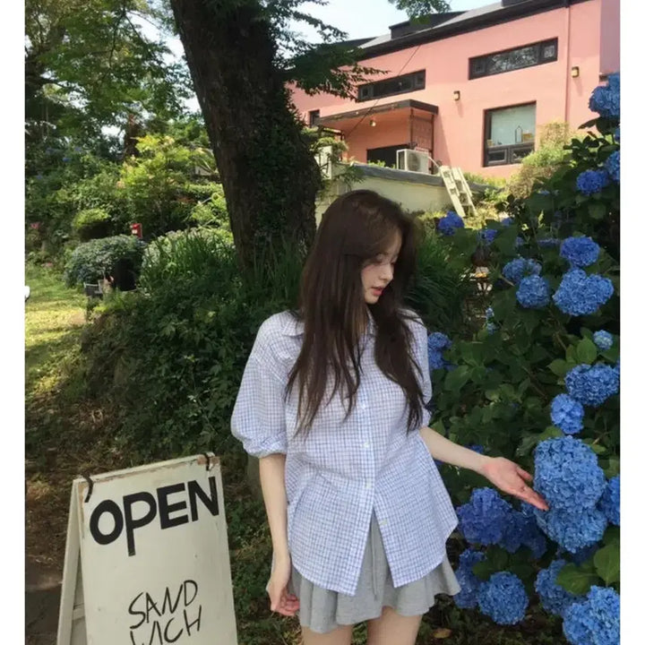 [BUNJANG] Modo Pia Check Shirt - White / (새상품)모도 피아 체크 셔츠_화이트