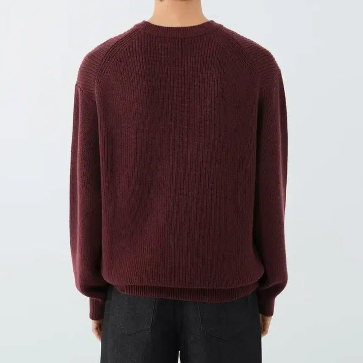[BUNJANG] Musinsa Standard Cotton Ribbed Crew Neck Knit Burgundy / 무신사 스탠다드 코튼 리브드 크루 넥 니트 [버건디]