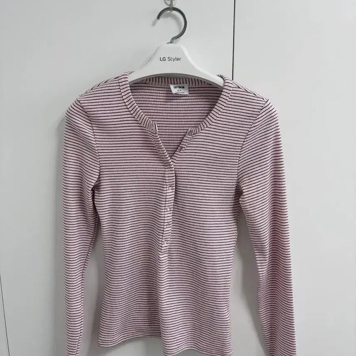 [BUNJANG] Striped Henley Long-Sleeve T-Shirt / (새상품) 스트라이프 헨리넥 긴팔 티셔츠