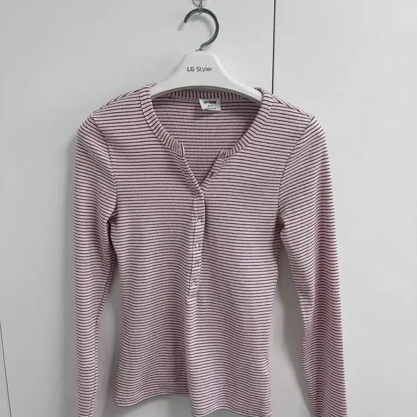 [BUNJANG] Striped Henley Long-Sleeve T-Shirt / (새상품) 스트라이프 헨리넥 긴팔 티셔츠