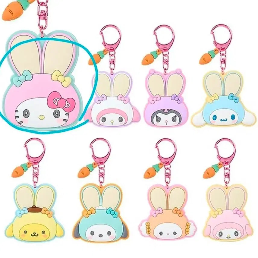 [BUNJANG] Sanrio Authentic Fluffy Rabbit Series Secret Kitty Mirror Keychain / (미사용) 산리오 정품 폭신한 토끼 시리즈 시크릿 키티 미러 키홀더