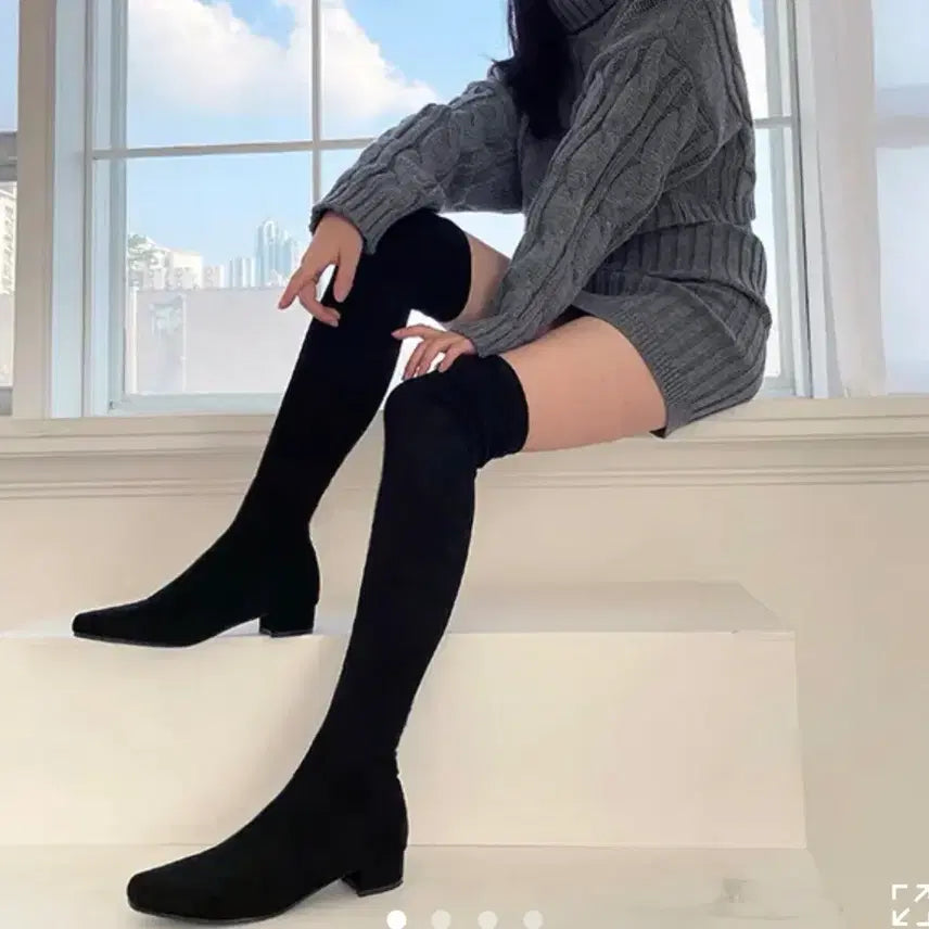 [BUNJANG] Suede Black Spandex Long Boots / 스웨이드 블랙 스판 롱부츠 5cm