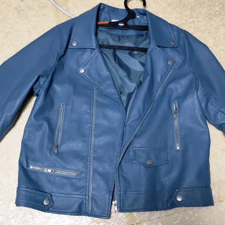 [BUNJANG] Blue Leather Rider Jacket / 블루 컬러 레더 라이더 자켓