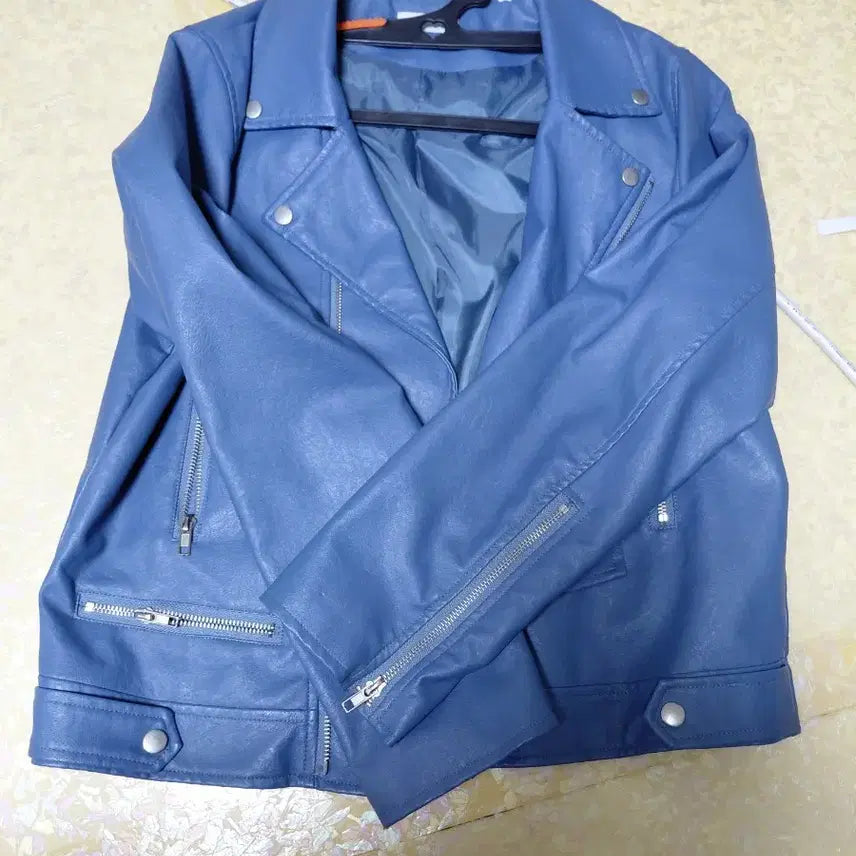 [BUNJANG] Blue Leather Rider Jacket / 블루 컬러 레더 라이더 자켓