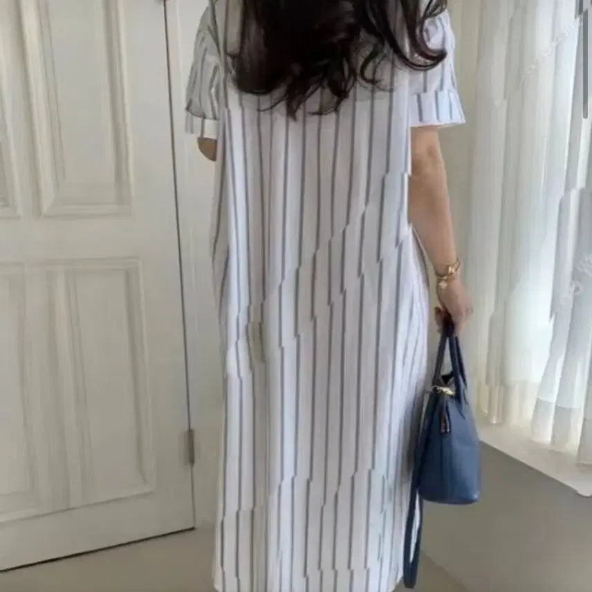 [BUNJANG] White Linen Blend Midi Dress / 롱반팔 면셔츠 화이트린넨 미디빅사이즈 원피스