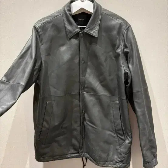 [BUNJANG] Theory Lambskin Leather Coach Jacket / 띠어리 레더 코치자켓 챠콜 Theory 램스킨