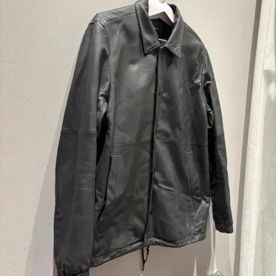 [BUNJANG] Theory Lambskin Leather Coach Jacket / 띠어리 레더 코치자켓 챠콜 Theory 램스킨