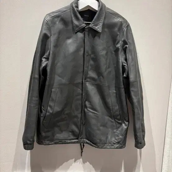 [BUNJANG] Theory Lambskin Leather Coach Jacket / 띠어리 레더 코치자켓 챠콜 Theory 램스킨