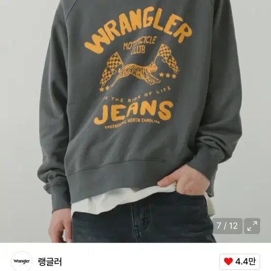 [BUNJANG] Wrangler Flag Tiger Sweatshirt Charcoal L / 랭글러 플레그 타이거 스웻셔츠 차콜 L