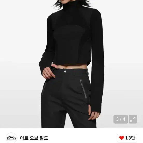 [BUNJANG] Art of Field Half Zip Cropped T-Shirt Black / 아트오브 필드 하프집업 크롭티 블랙