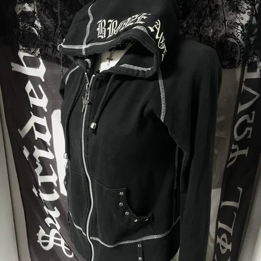 [BUNJANG] Vkei Cross Studded Hoodie / 00s Vkei Cross hoodie 스터드십자가자수후드집업 핀터크롬깔