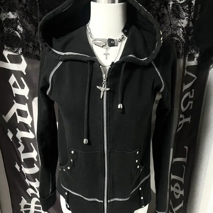 [BUNJANG] Vkei Cross Studded Hoodie / 00s Vkei Cross hoodie 스터드십자가자수후드집업 핀터크롬깔