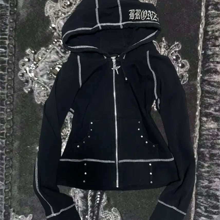 [BUNJANG] Vkei Cross Studded Hoodie / 00s Vkei Cross hoodie 스터드십자가자수후드집업 핀터크롬깔